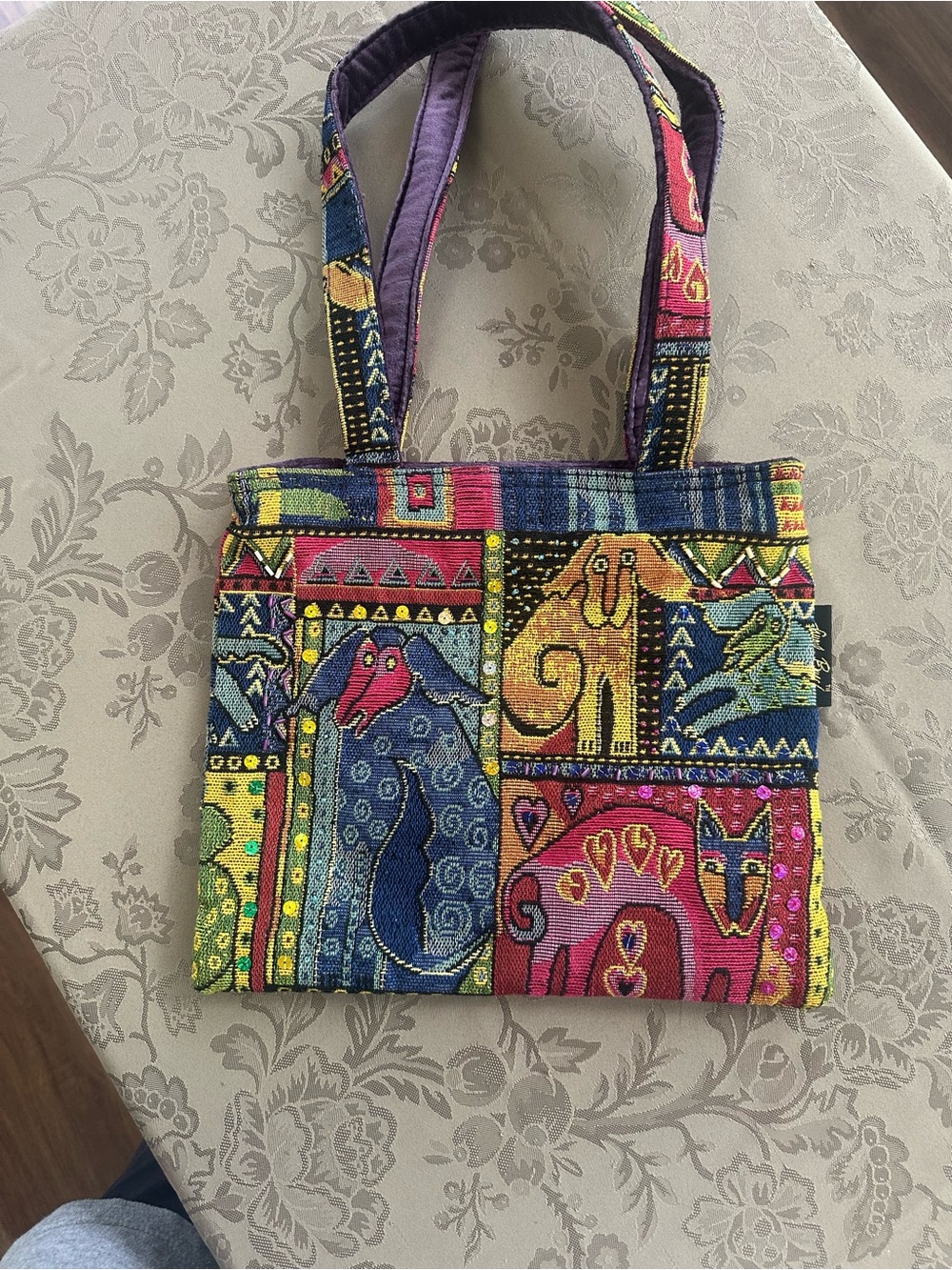 Vintage Laurel Burch Mythical Multicolor Patchwork Animal Tote